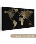 OneMillionCanvasses® Leinwandbild Panorama Weltkarte - Gold - Schwarz - 60x30 cm Bild 2