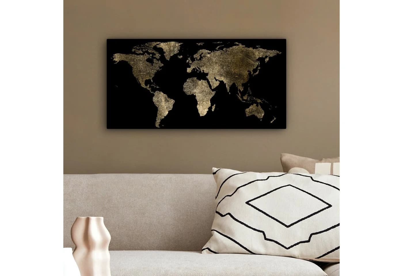 OneMillionCanvasses® Leinwandbild Panorama Weltkarte - Gold - Schwarz - 60x30 cm - Bild 4
