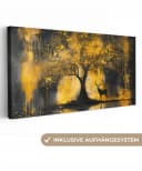 OneMillionCanvasses® Leinwandbild Panorama Baum Hirsch Gold Schwarz 60x30 cm Bild 2