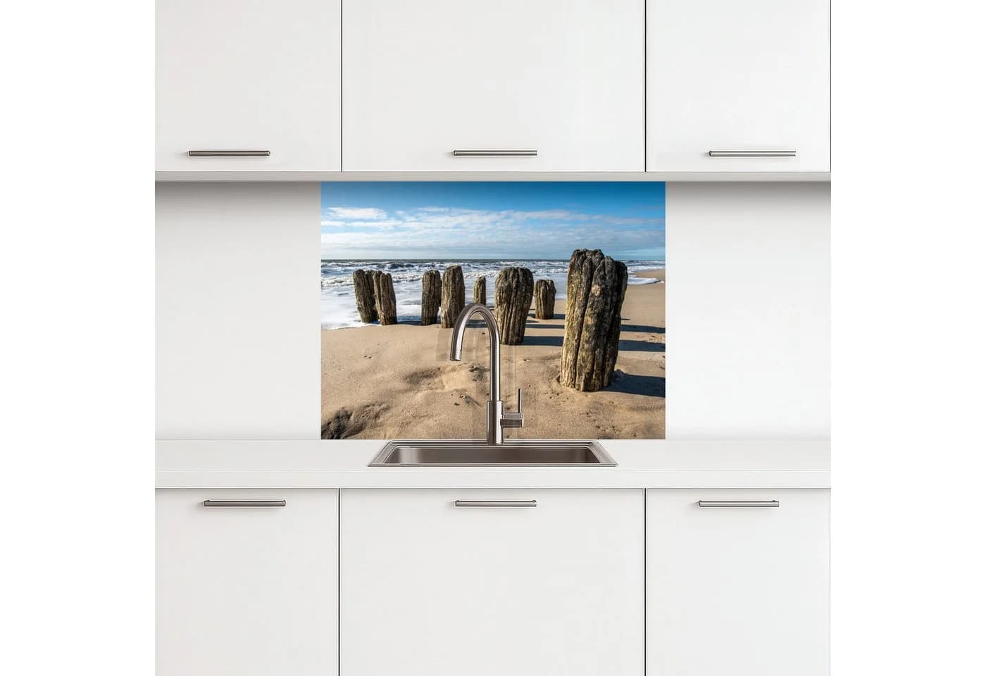 KitchenYeah Küchenrückwand selbstklebend Strand-Motiv Glasoptik