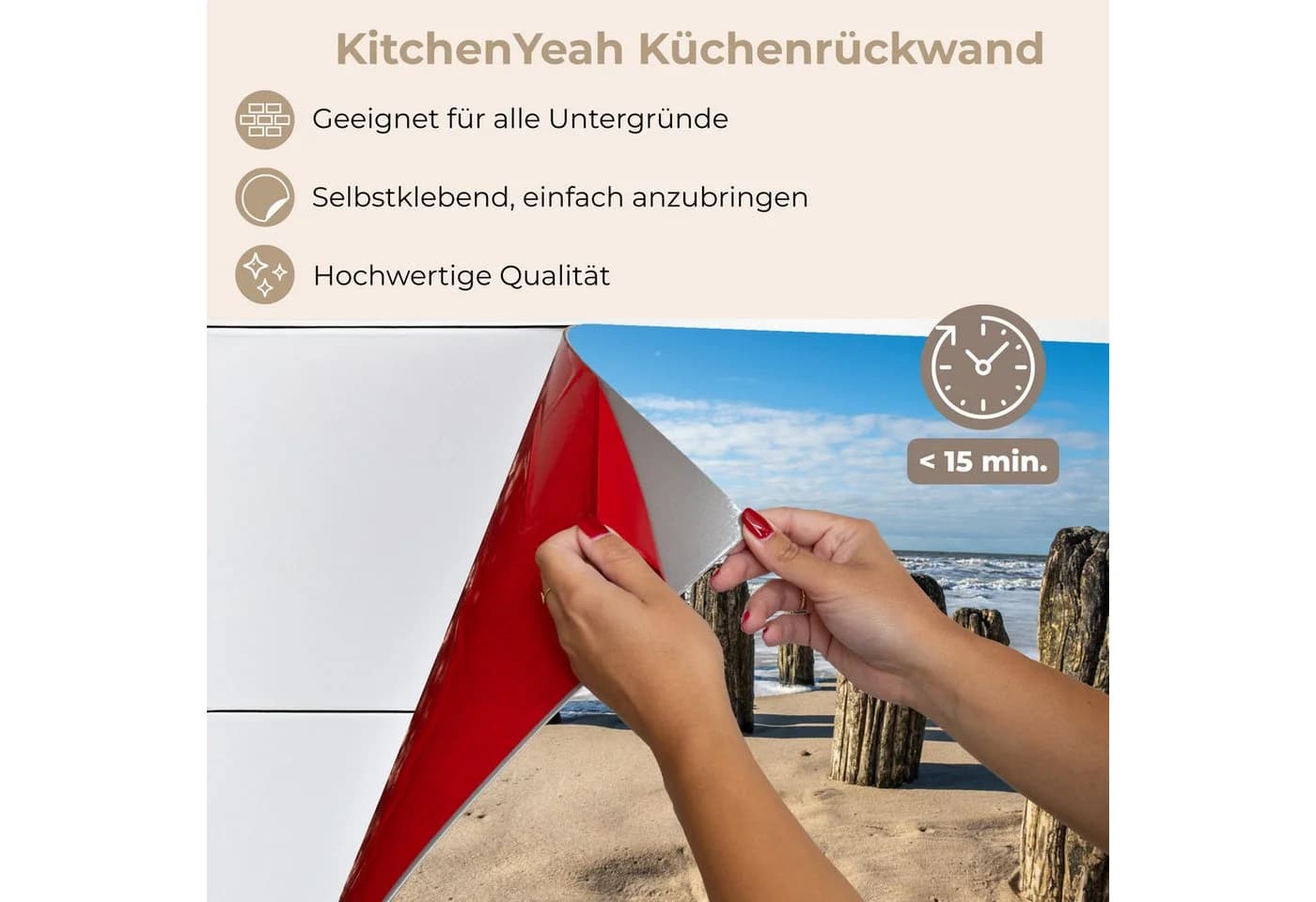 KitchenYeah Küchenrückwand selbstklebend Strand-Motiv Glasoptik - Bild 5