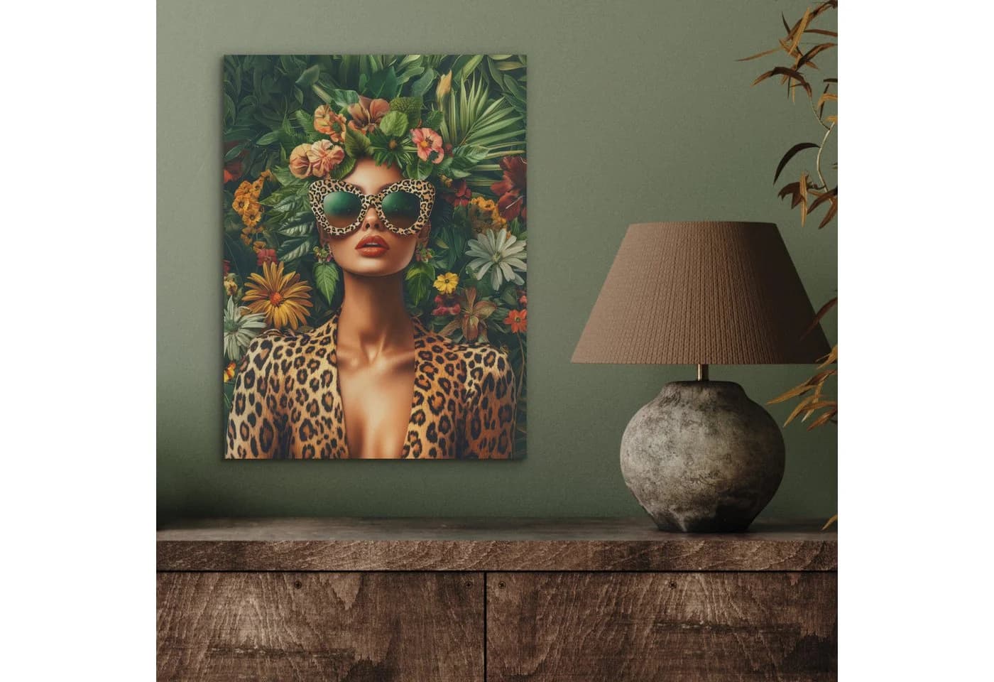 MuchoWow Akustikbild Frau Pantherdruck Grün PET-Filz - Bild 3