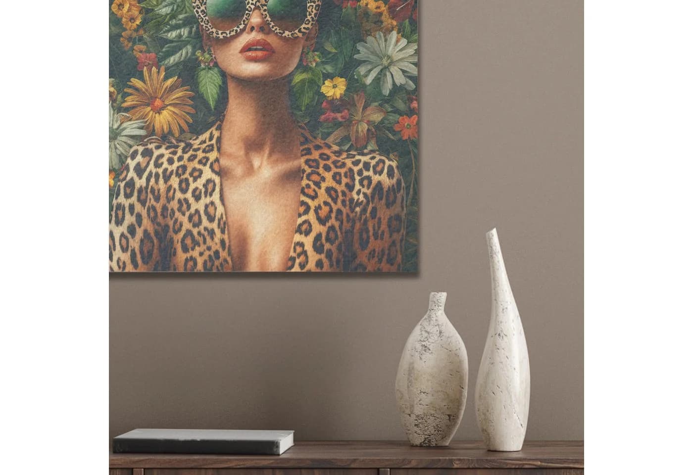 MuchoWow Akustikbild Frau Pantherdruck Grün PET-Filz - Bild 4