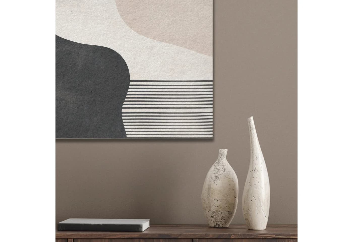 MuchoWow Akustikbild Abstrakt PET-Filz Beige/Schwarz Japandi - Bild 4