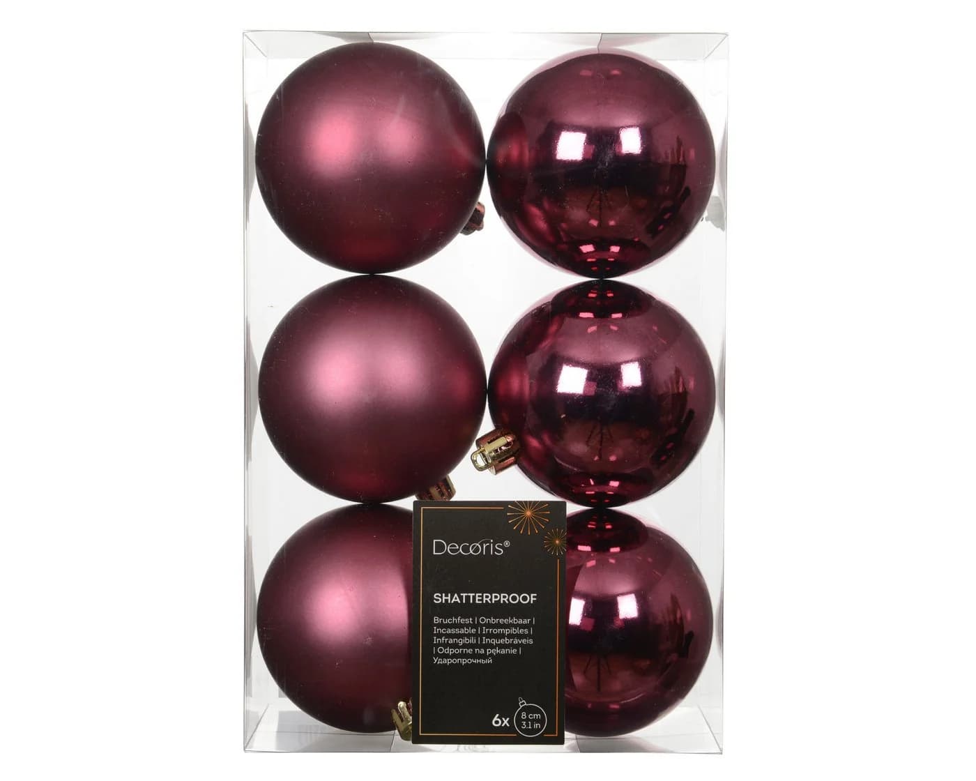 Kaemingk Weihnachtsbaumkugel Dunkelrosa Kunststoff 8cm 6er Pack - Bild 2