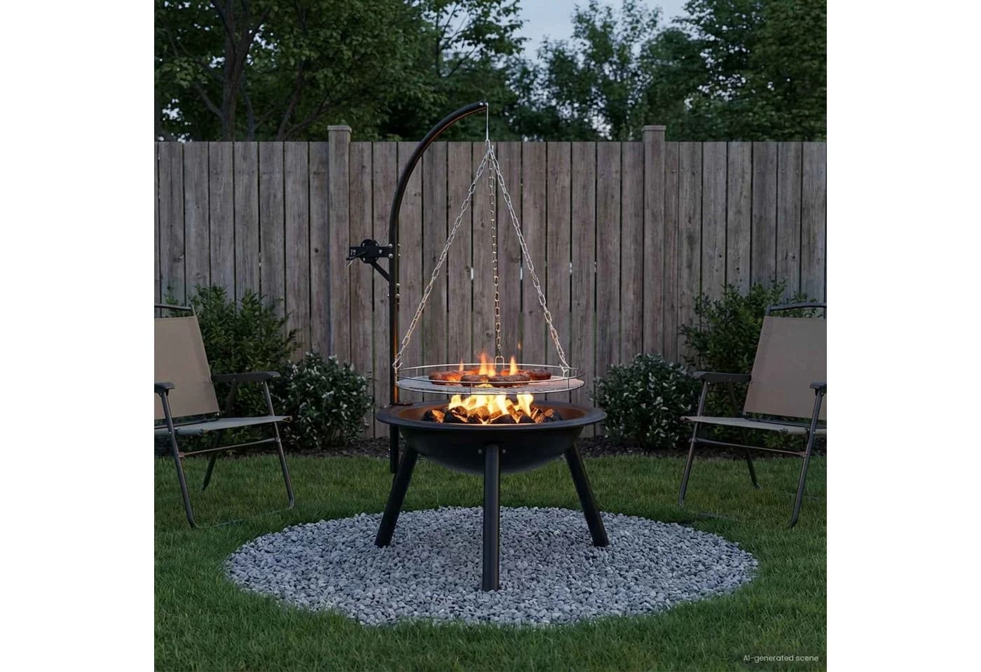 vidaXL Grillkamin Feuerschale mit verstellbarem Grillrost Schwarz