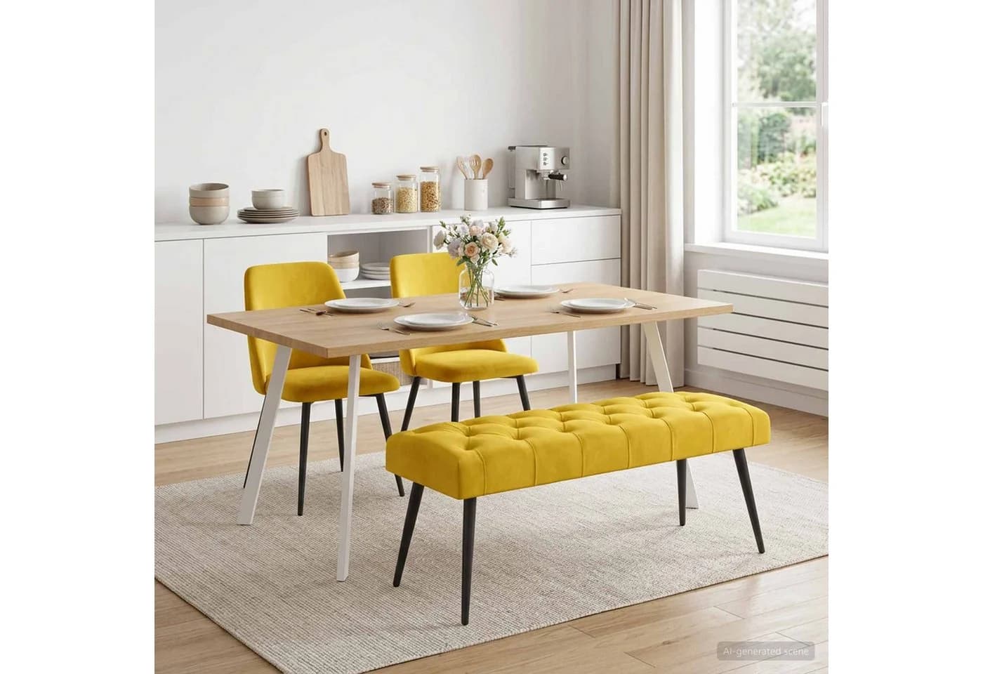 vidaXL Sitzbank Gelb Samt Knopfheftung - Bild 4