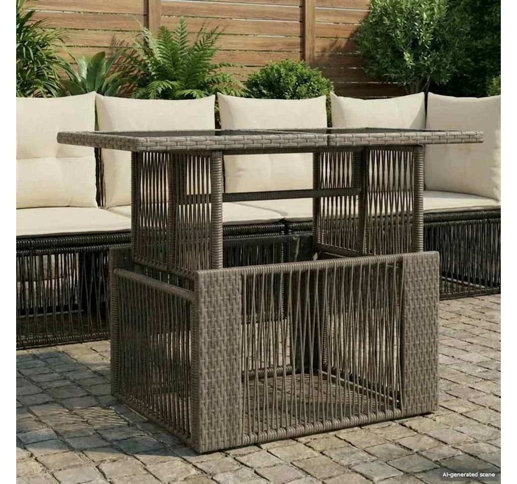 vidaXL Gartentisch Grau PE-Rattan Glas 100x55x37 cm - Bild 3