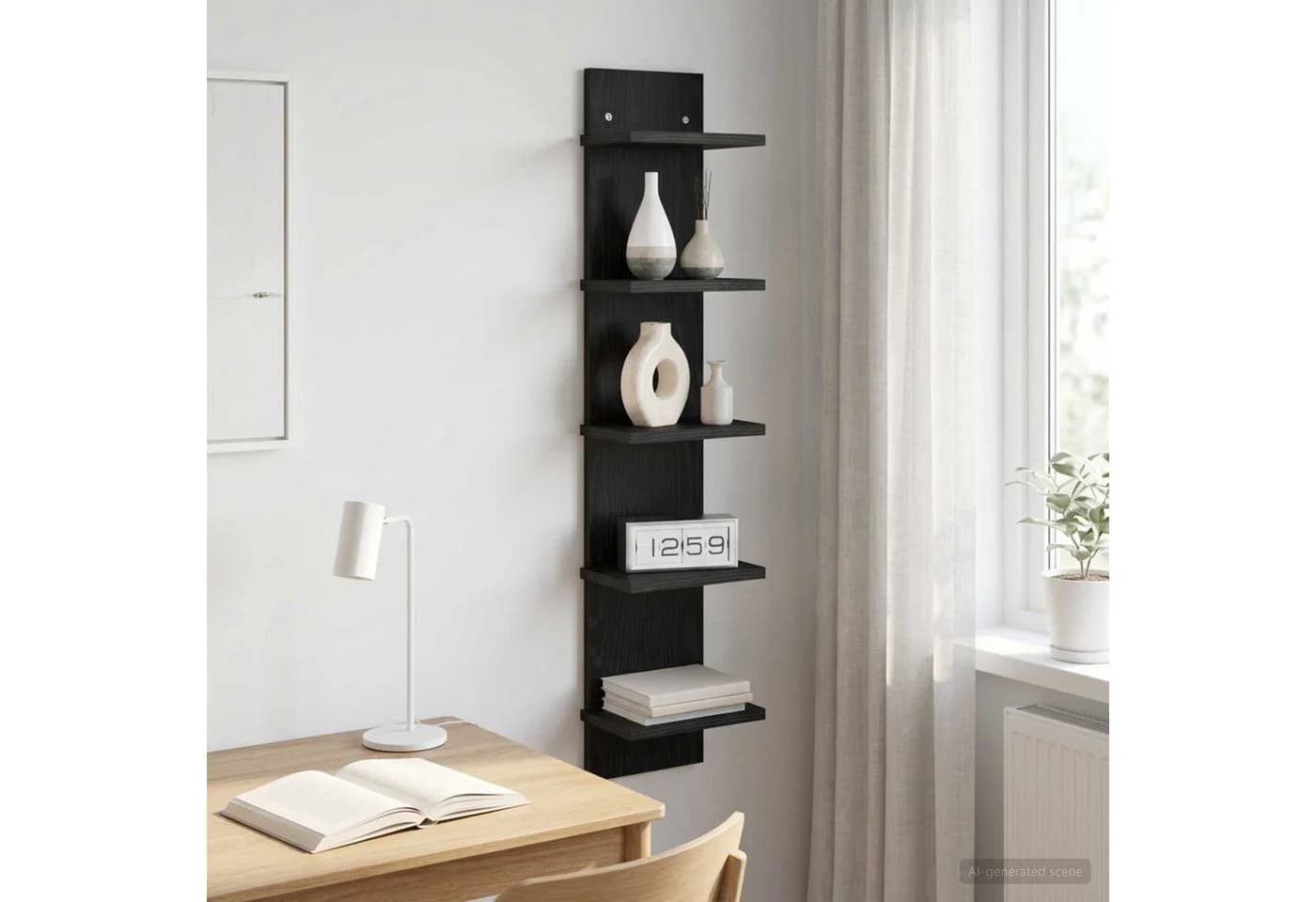 vidaXL Wandregal Schwarz Eichen-Optik Modernes Holzwerkstoff Regal
