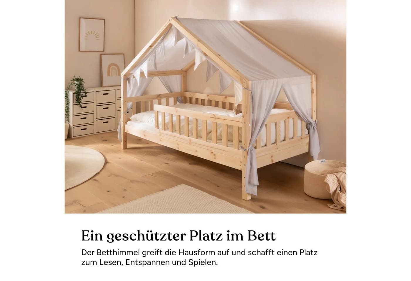 Ehrenkind Betthimmel für Hausbett Lille mit Wimpelkette Beige - Bild 1