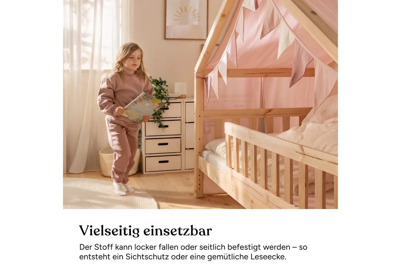 Ehrenkind Betthimmel Rosé für Hausbett Lille mit Wimpelkette - Bild 4