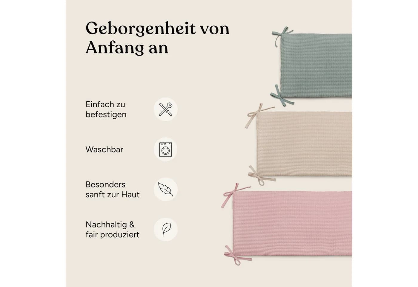 Ehrenkind Bettumrandung 4-tlg. Grün Bio-Baumwolle Waffelpiqué - Bild 3