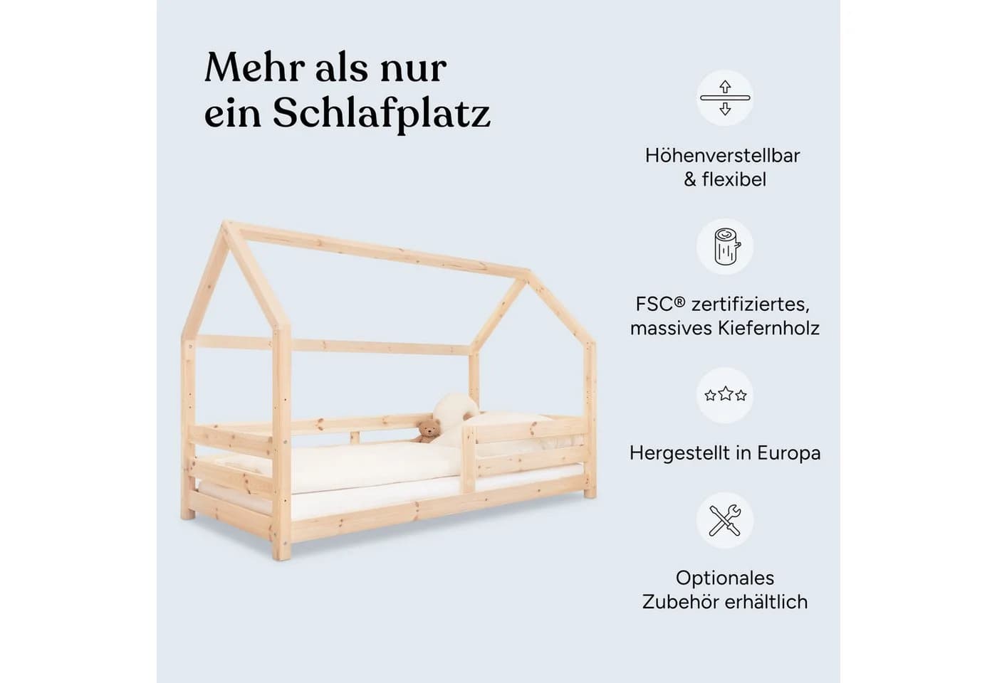 Ehrenkind Hausbett Sona Kiefernholz höhenverstellbar mit Rausfallschutz - Bild 3