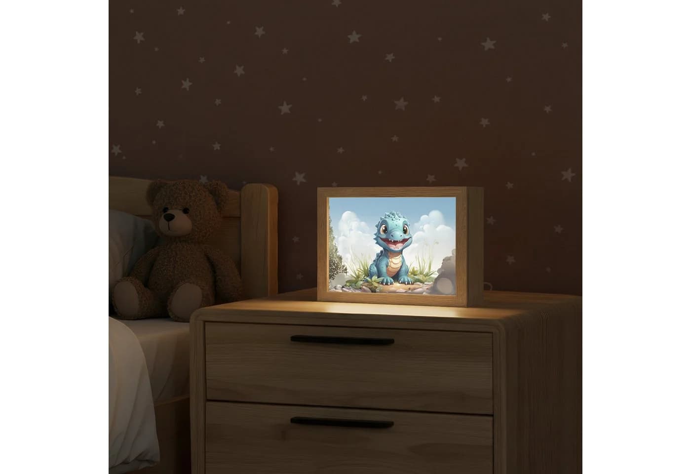 OnlyWow Nachttischlampe Lightbox Drache Blau Dimmbar LED