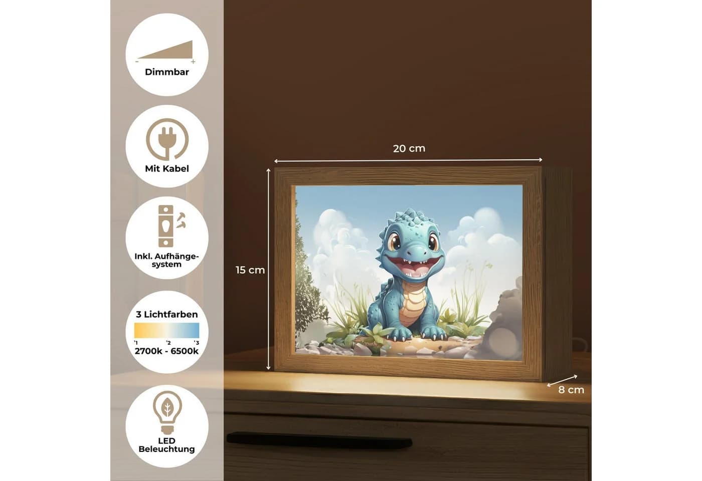 OnlyWow Nachttischlampe Lightbox Drache Blau Dimmbar LED - Bild 3