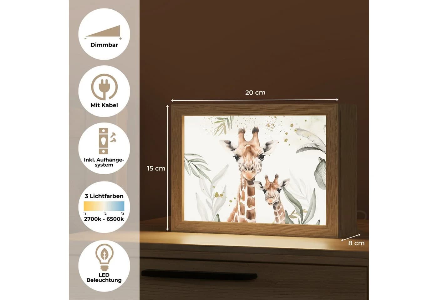 OnlyWow Nachttischlampe Lightbox Giraffe Dimmbar LED - Bild 3