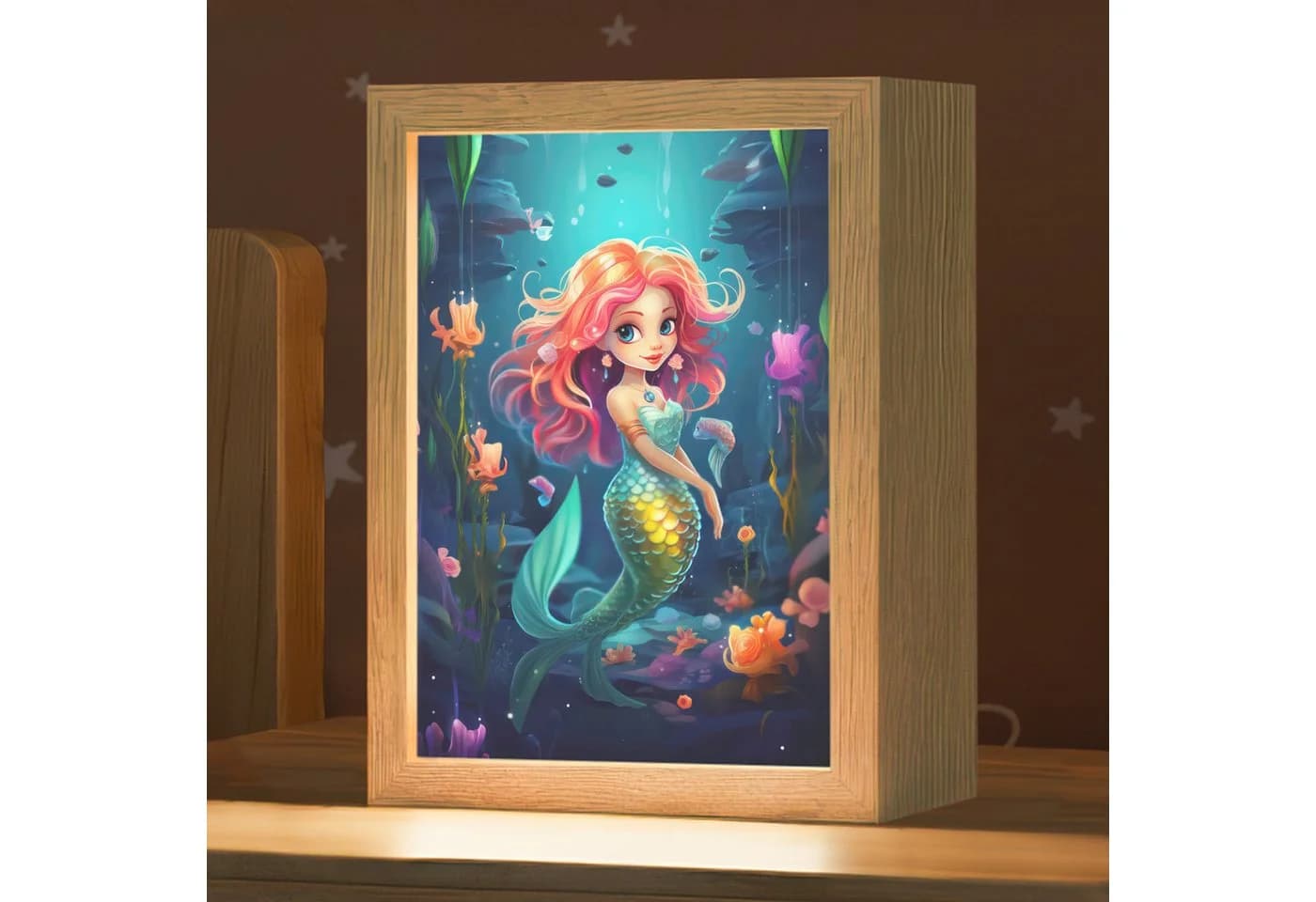 OnlyWow Nachttischlampe Lightbox Meerjungfrau Kinderzimmer LED Dimmbar - Bild 2