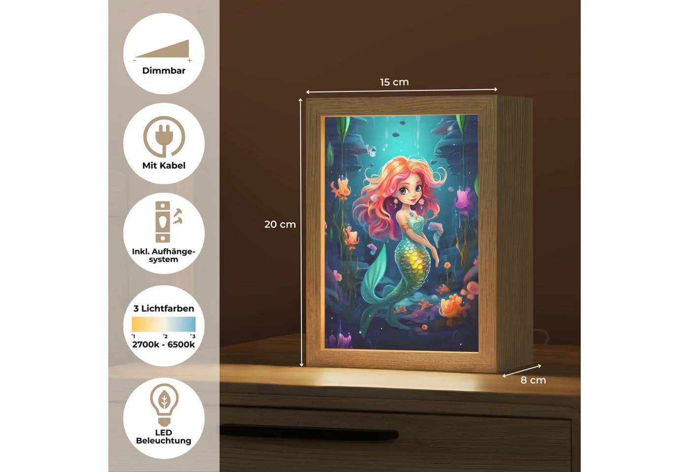 OnlyWow Nachttischlampe Lightbox Meerjungfrau Kinderzimmer LED Dimmbar - Bild 3