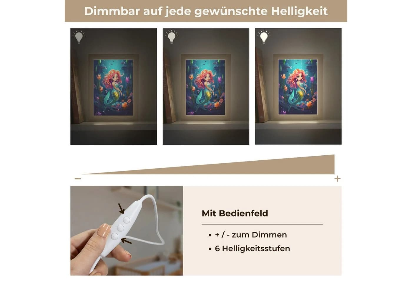 OnlyWow Nachttischlampe Lightbox Meerjungfrau Kinderzimmer LED Dimmbar - Bild 5