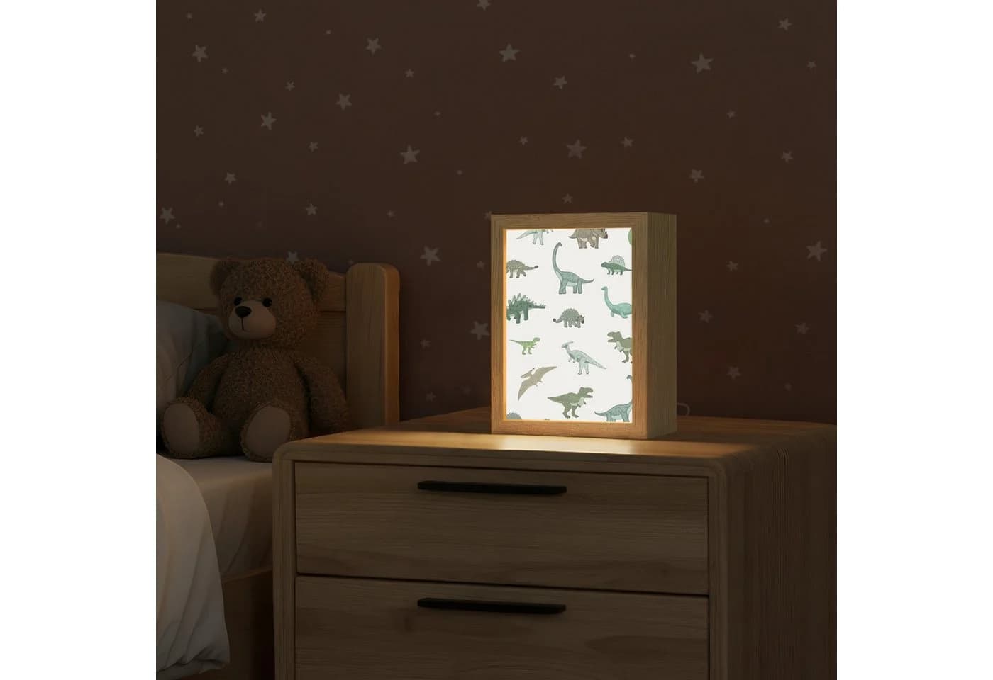 OnlyWow Nachttischlampe Lightbox Dino Dinosaurier Dimmbar LED