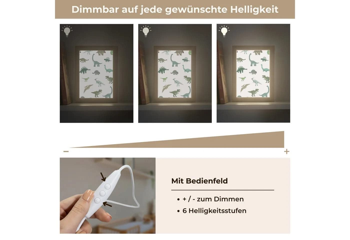 OnlyWow Nachttischlampe Lightbox Dino Dinosaurier Dimmbar LED - Bild 5