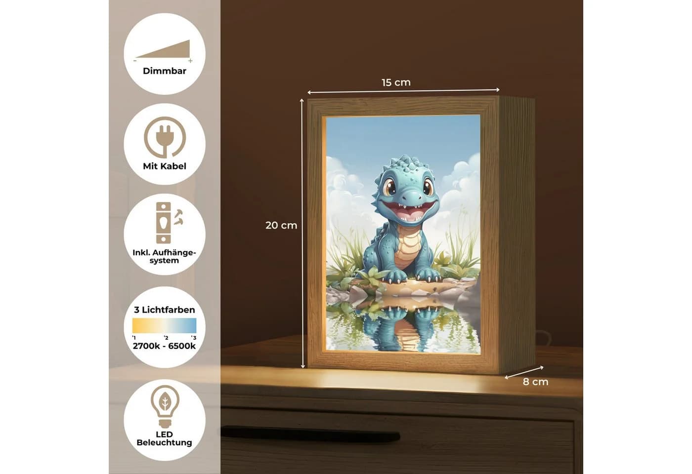 OnlyWow Nachttischlampe Lightbox Drache Blau Dimmbar LED - Bild 3