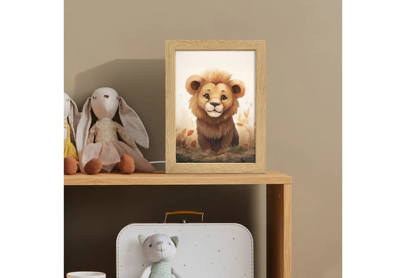 OnlyWow Nachttischlampe Lightbox Löwe Dimmbar LED Holzrahmen - Bild 4