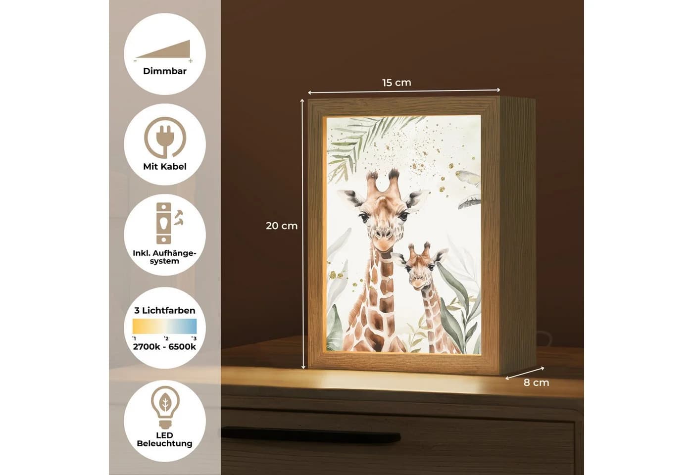 OnlyWow Nachttischlampe Lightbox Giraffe Dimmbar LED - Bild 3