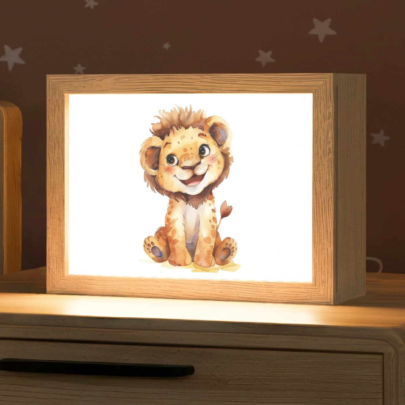 OnlyWow Nachttischlampe Lightbox Löwe Dimmbar LED Nachtlicht Kinderzimmer - Bild 2
