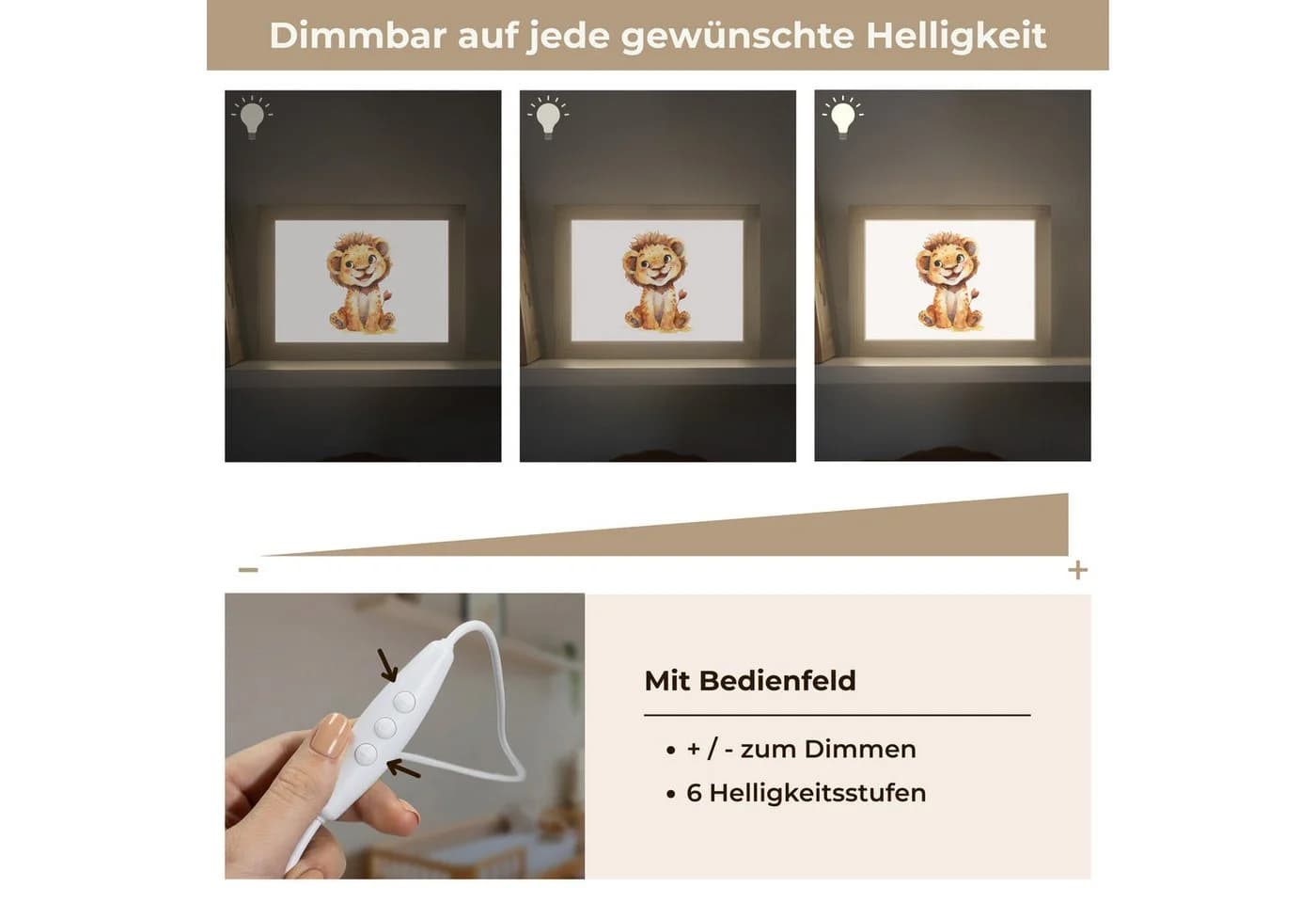 OnlyWow Nachttischlampe Lightbox Löwe Dimmbar LED Nachtlicht Kinderzimmer - Bild 5