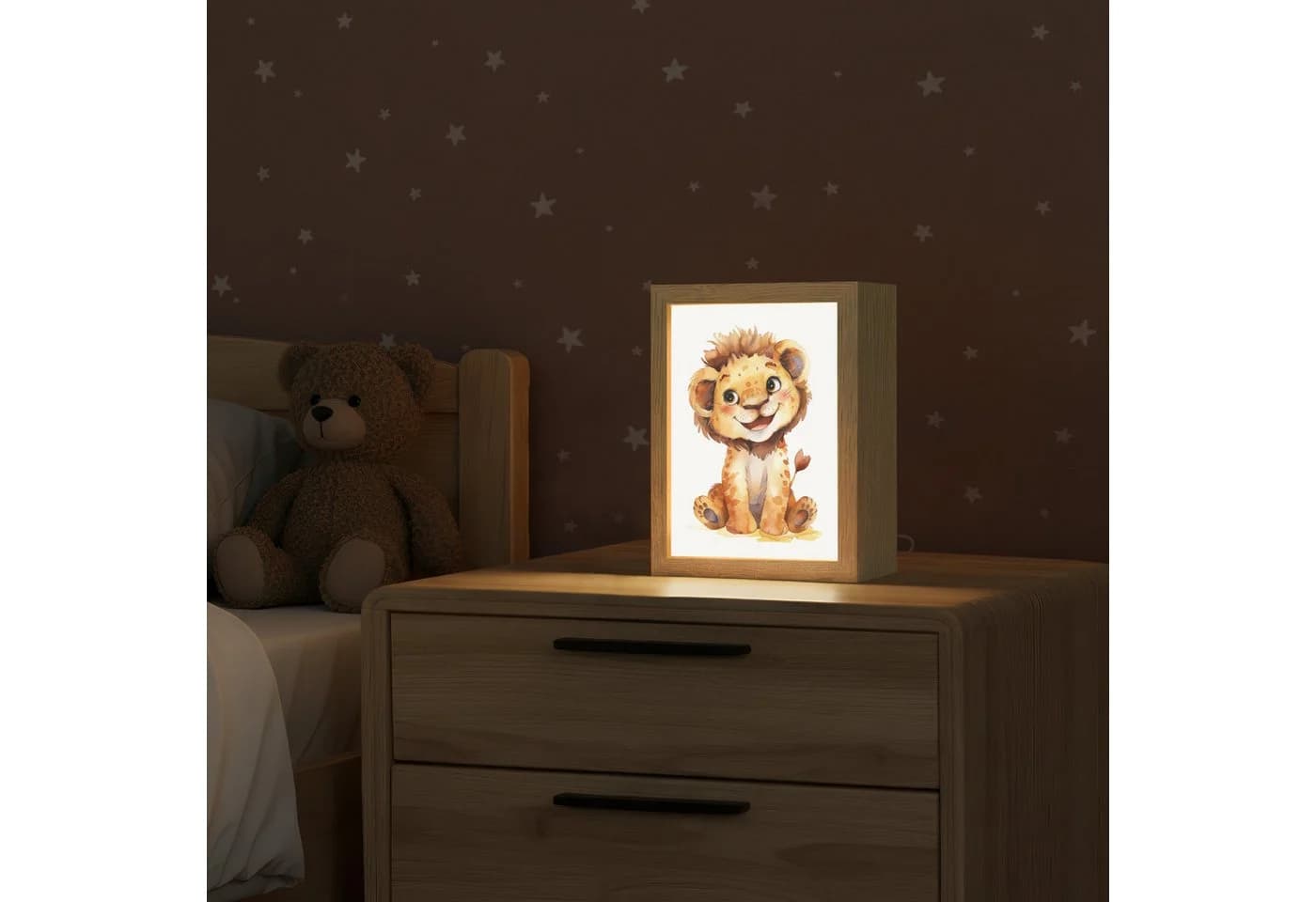 OnlyWow Nachttischlampe Lightbox Löwe Dimmbar LED