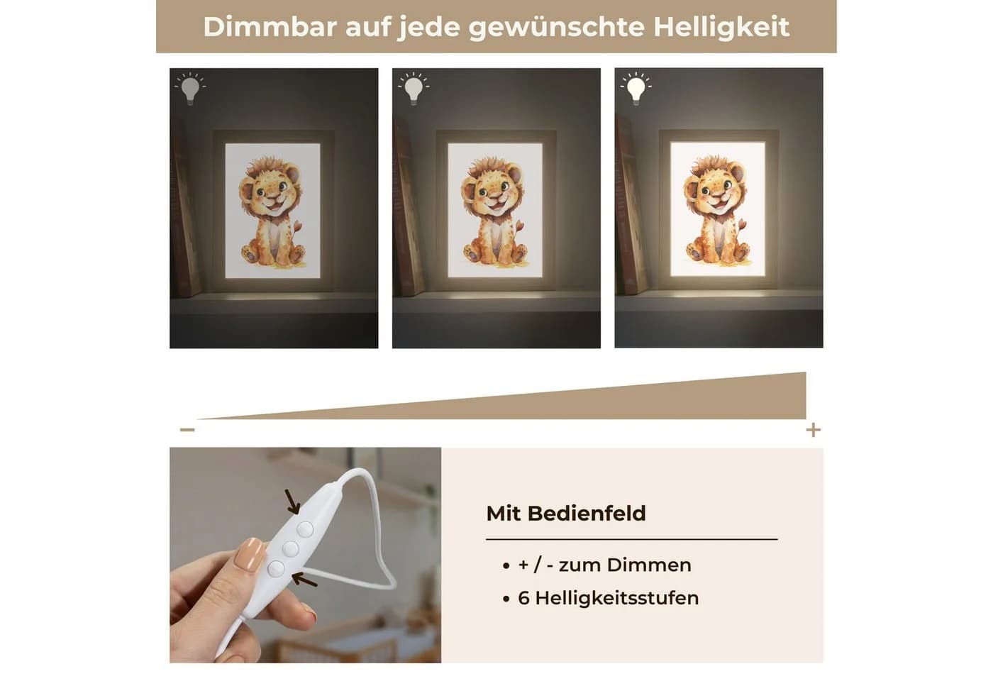 OnlyWow Nachttischlampe Lightbox Löwe Dimmbar LED - Bild 5