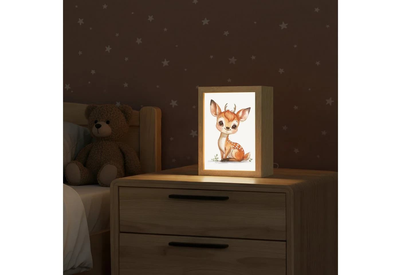 OnlyWow Nachttischlampe Lightbox Hirsche Dimmbar LED Kinderzimmer