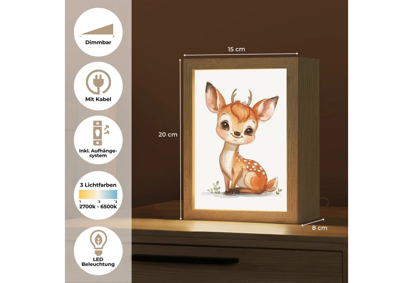 OnlyWow Nachttischlampe Lightbox Hirsche Dimmbar LED Kinderzimmer - Bild 3