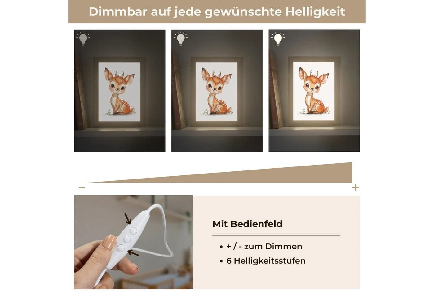 OnlyWow Nachttischlampe Lightbox Hirsche Dimmbar LED Kinderzimmer - Bild 5