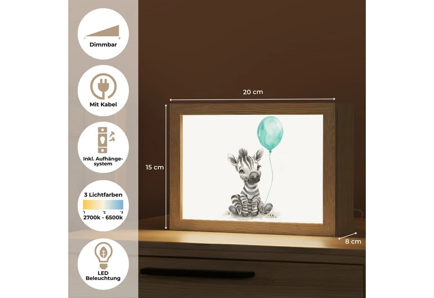 OnlyWow Nachttischlampe Lightbox Zebra Blau Dimmbar LED - Bild 3