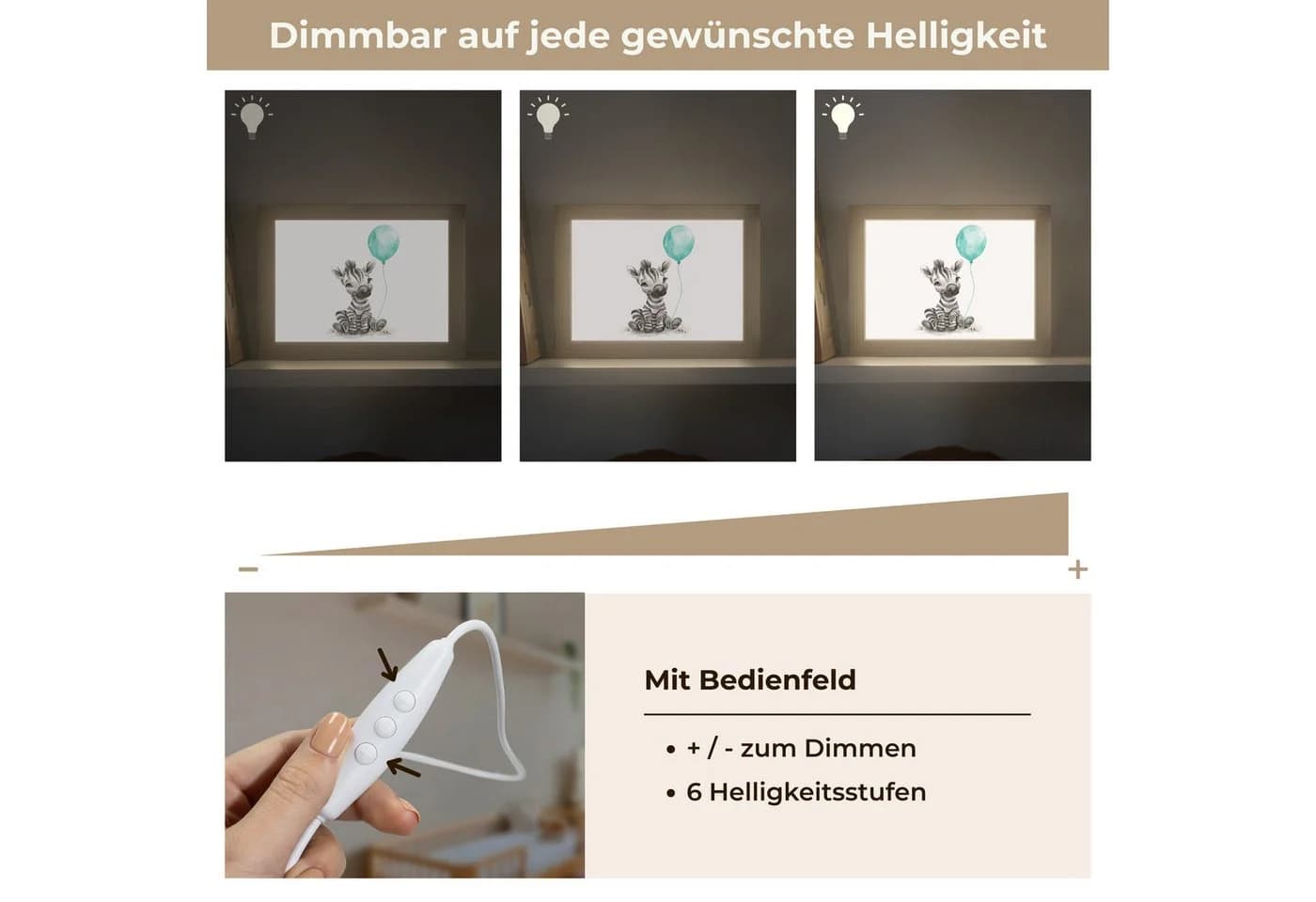 OnlyWow Nachttischlampe Lightbox Zebra Blau Dimmbar LED - Bild 5