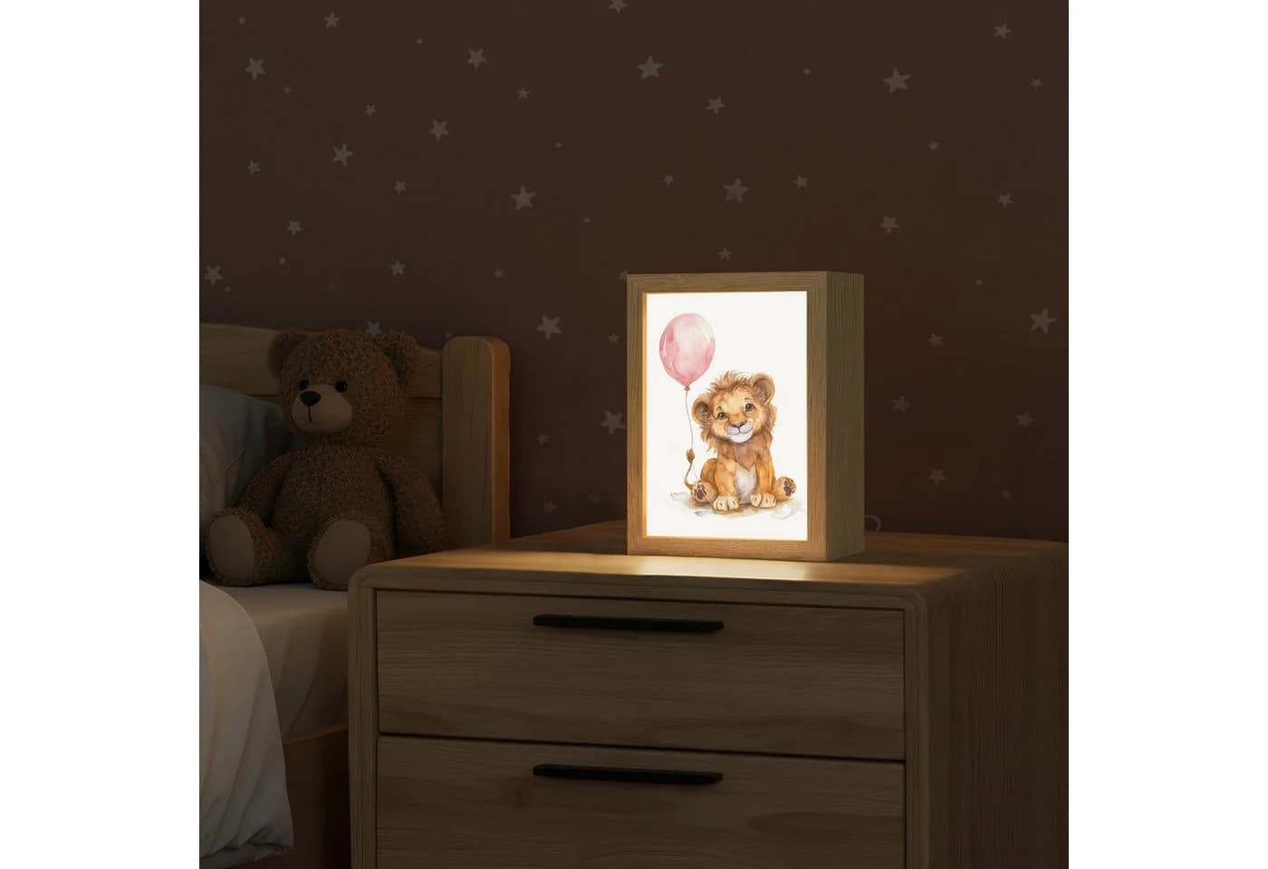 OnlyWow Nachttischlampe Lightbox Löwe Rosa Dimmbar LED