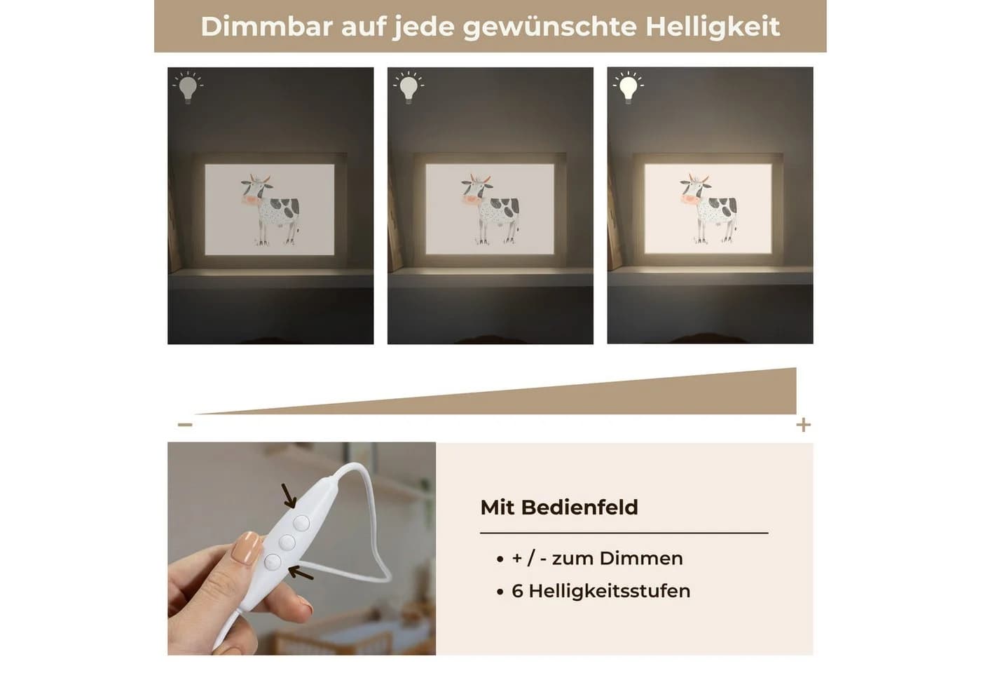 OnlyWow Nachttischlampe Lightbox Kuh Dimmbar LED - Bild 5