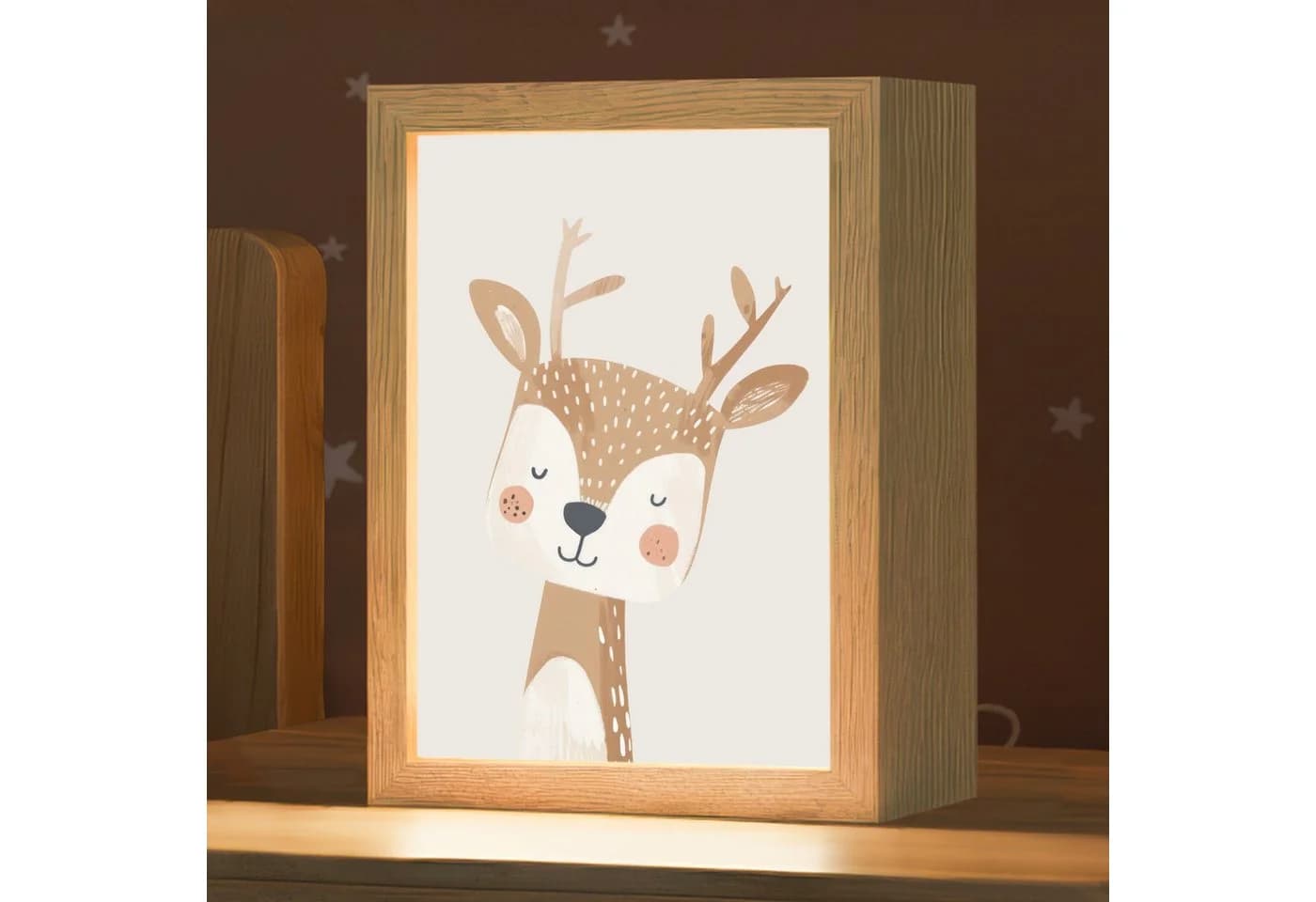 OnlyWow Nachttischlampe Lightbox Hirsche Beige Dimmbar LED - Bild 2