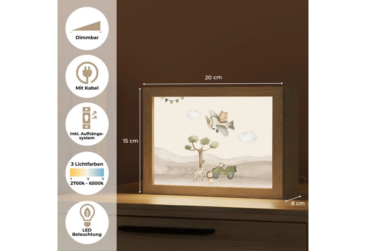 OnlyWow Nachttischlampe Lightbox Wildlife Safari Dimmbar LED - Bild 3