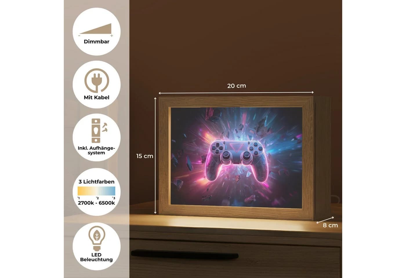 OnlyWow Nachttischlampe Lightbox Controller Neon LED Dimmbar - Bild 3