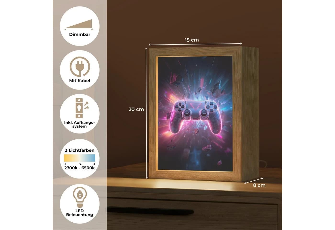 OnlyWow Nachttischlampe Lightbox Controller Neon Dimmbar LED - Bild 3