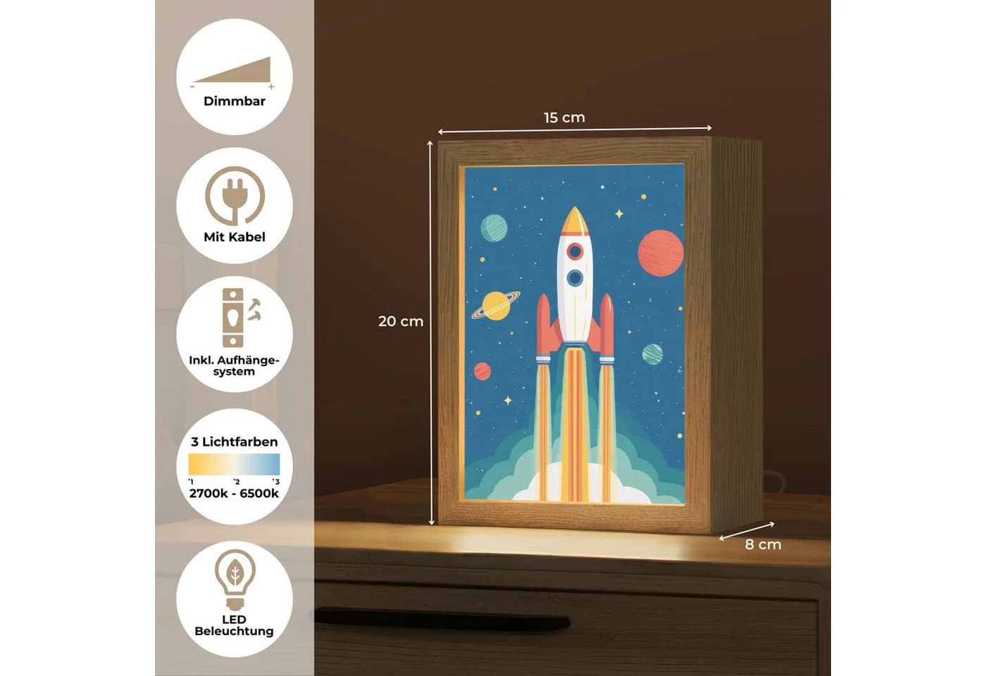 OnlyWow Nachttischlampe Lightbox Rakete LED Dimmbar Farbwechsel - Bild 3