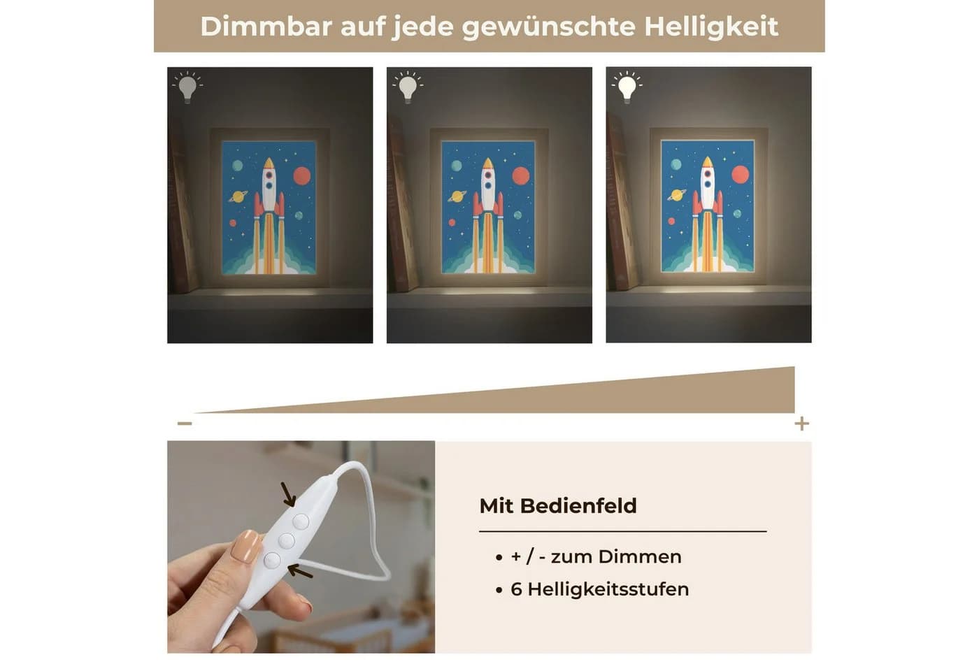 OnlyWow Nachttischlampe Lightbox Rakete LED Dimmbar Farbwechsel - Bild 5