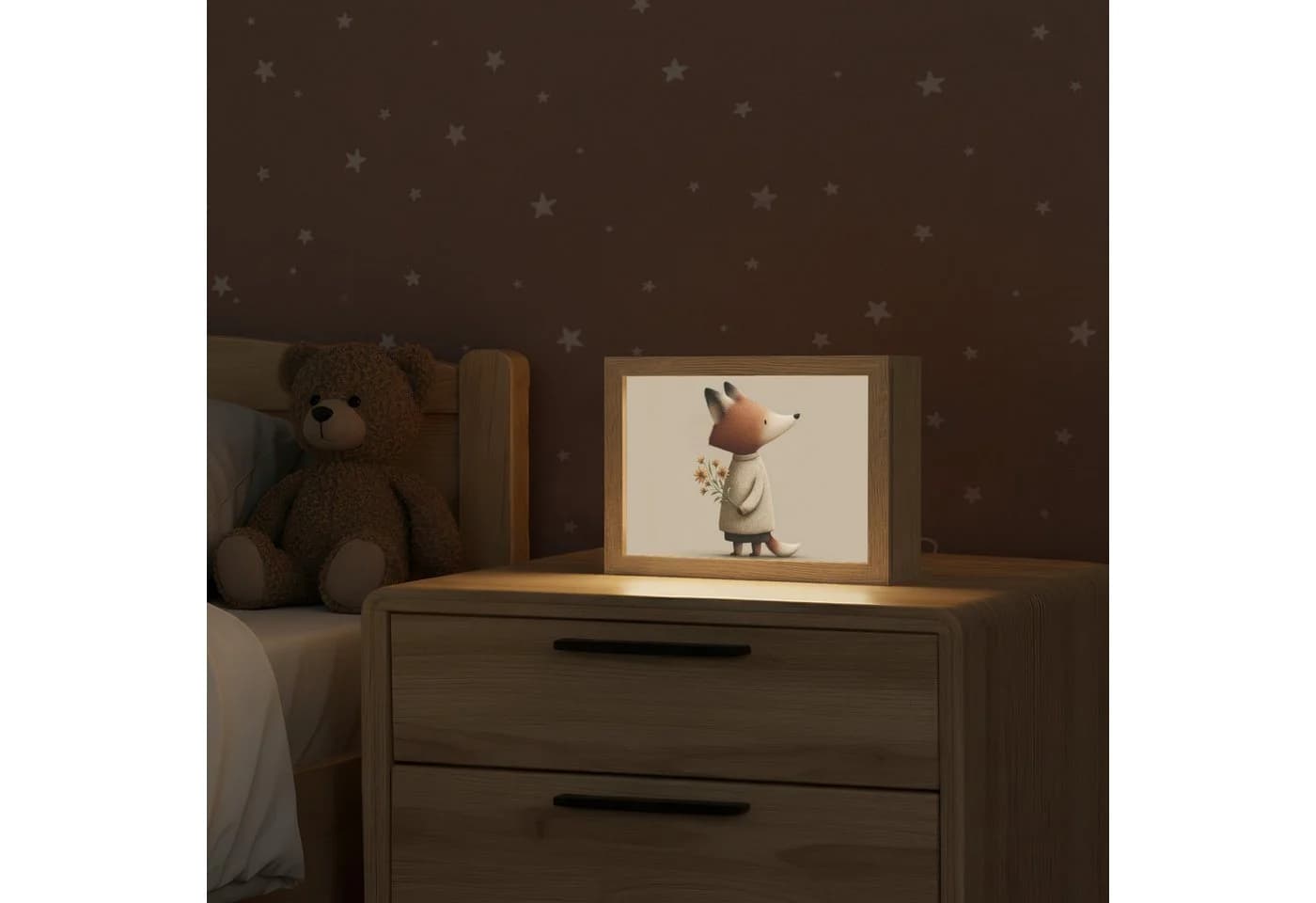 OnlyWow Nachttischlampe Lightbox Fuchs mit Dimmfunktion