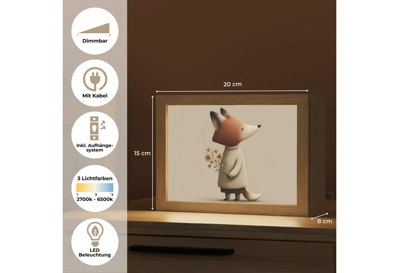 OnlyWow Nachttischlampe Lightbox Fuchs mit Dimmfunktion - Bild 3