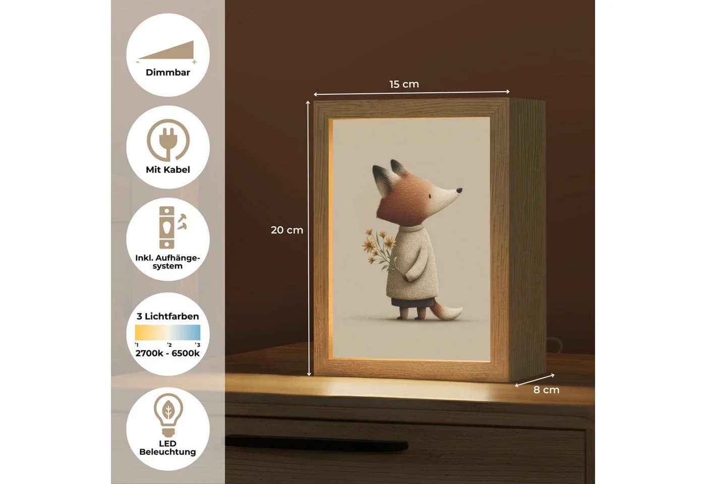 OnlyWow Nachttischlampe Lightbox Fuchs Gelb Dimmbar LED - Bild 3