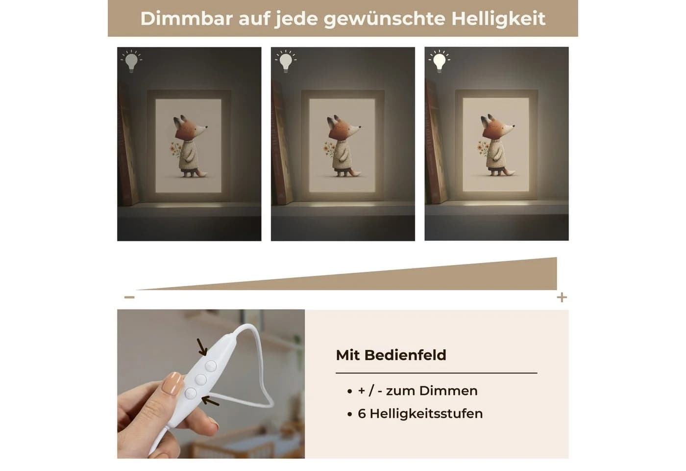 OnlyWow Nachttischlampe Lightbox Fuchs Gelb Dimmbar LED - Bild 5