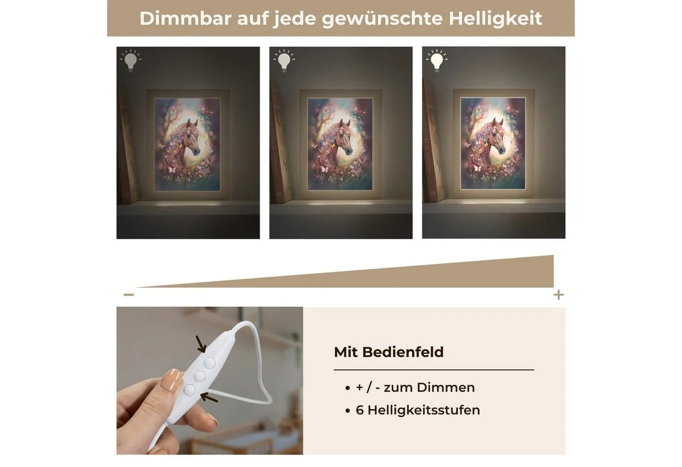 OnlyWow Nachttischlampe Lightbox Pferd Natur Blumen Schmetterlinge Wald - Bild 5